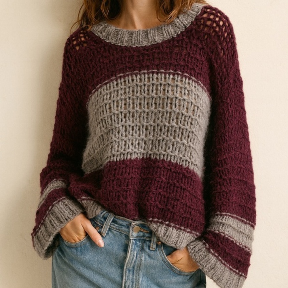Free people Monaco burgundy mauve loose knit relaxed fit sweater